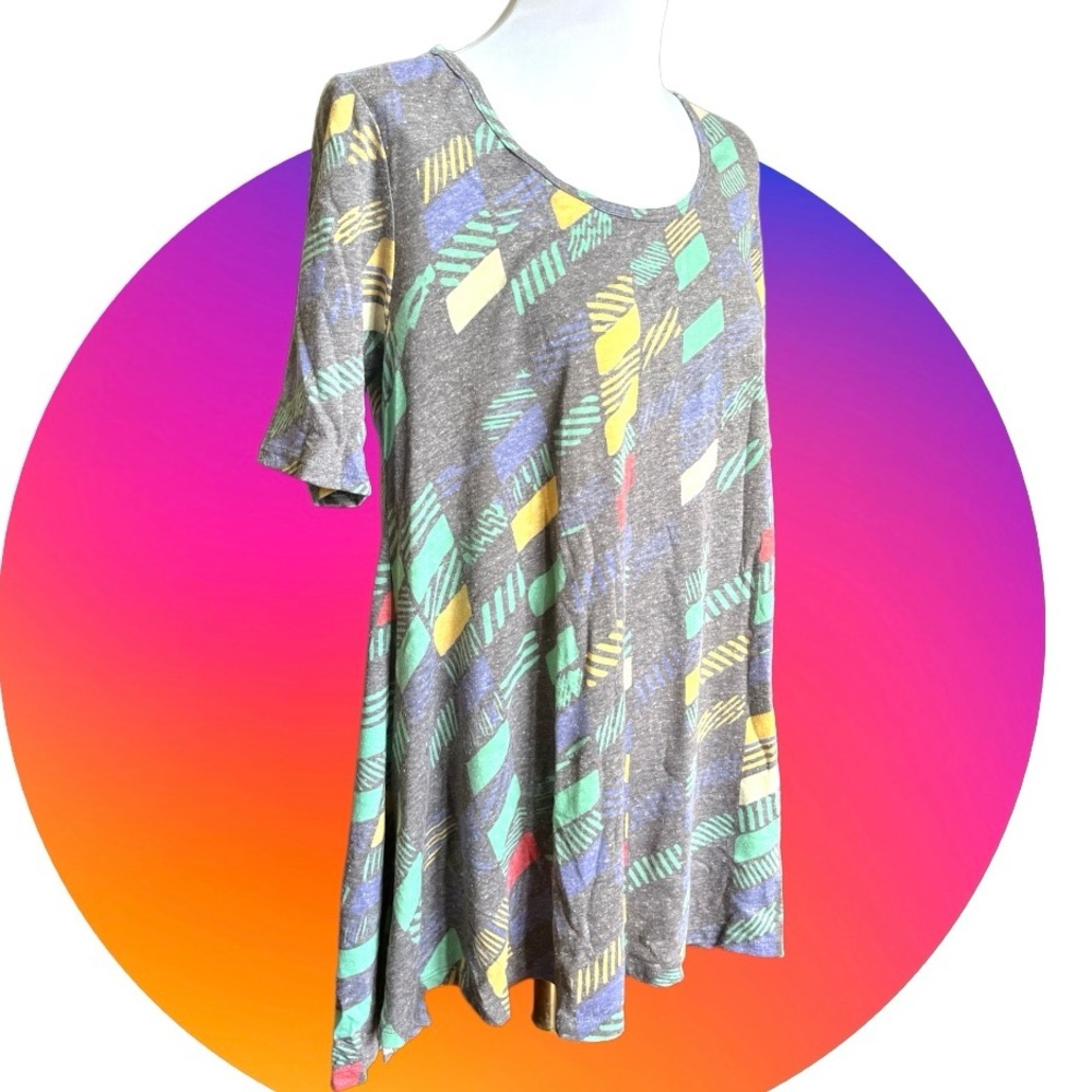 NWT LuLaRoe gray green yellow blue Patterned Oversized Top Size S